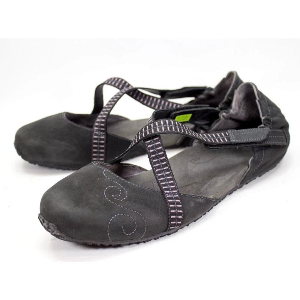 Ahnu Karma Crisscross Mary Jane Womens Sz US 10.5 Black Suede Leather Yoga Flats - Picture 2 of 12